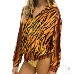 NWT Aviator 🧑‍✈️ Nation Made in 🇺🇸 Tiger 🐅 Print Zip-Up Hoodie relaxed 😎 fit